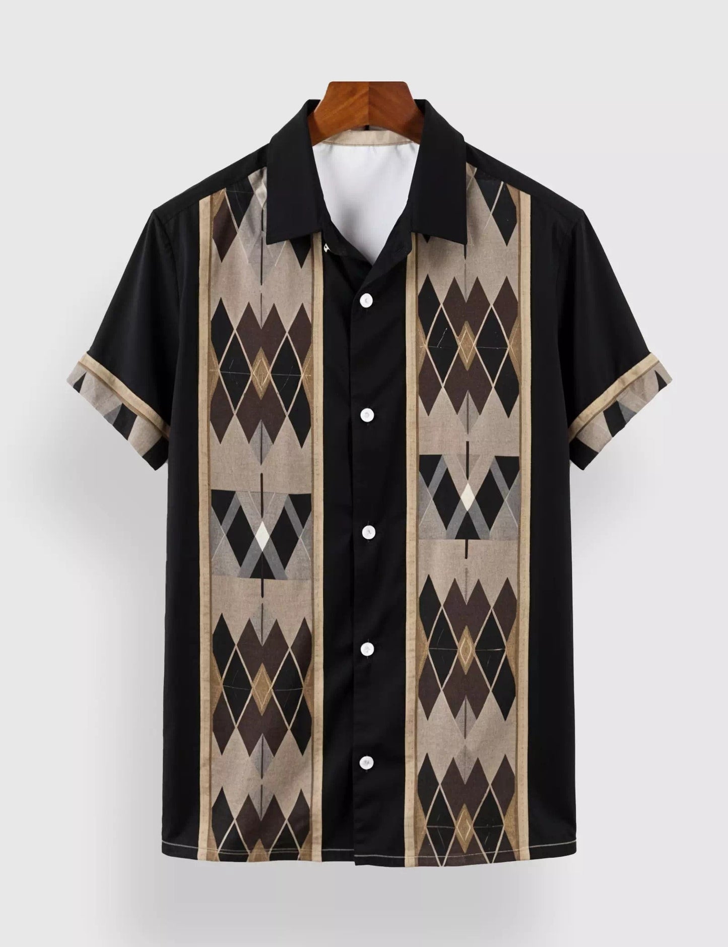 Men’s Geometric Print Short Sleeve Shirt | Casual Button-Down Retro Style Shirt