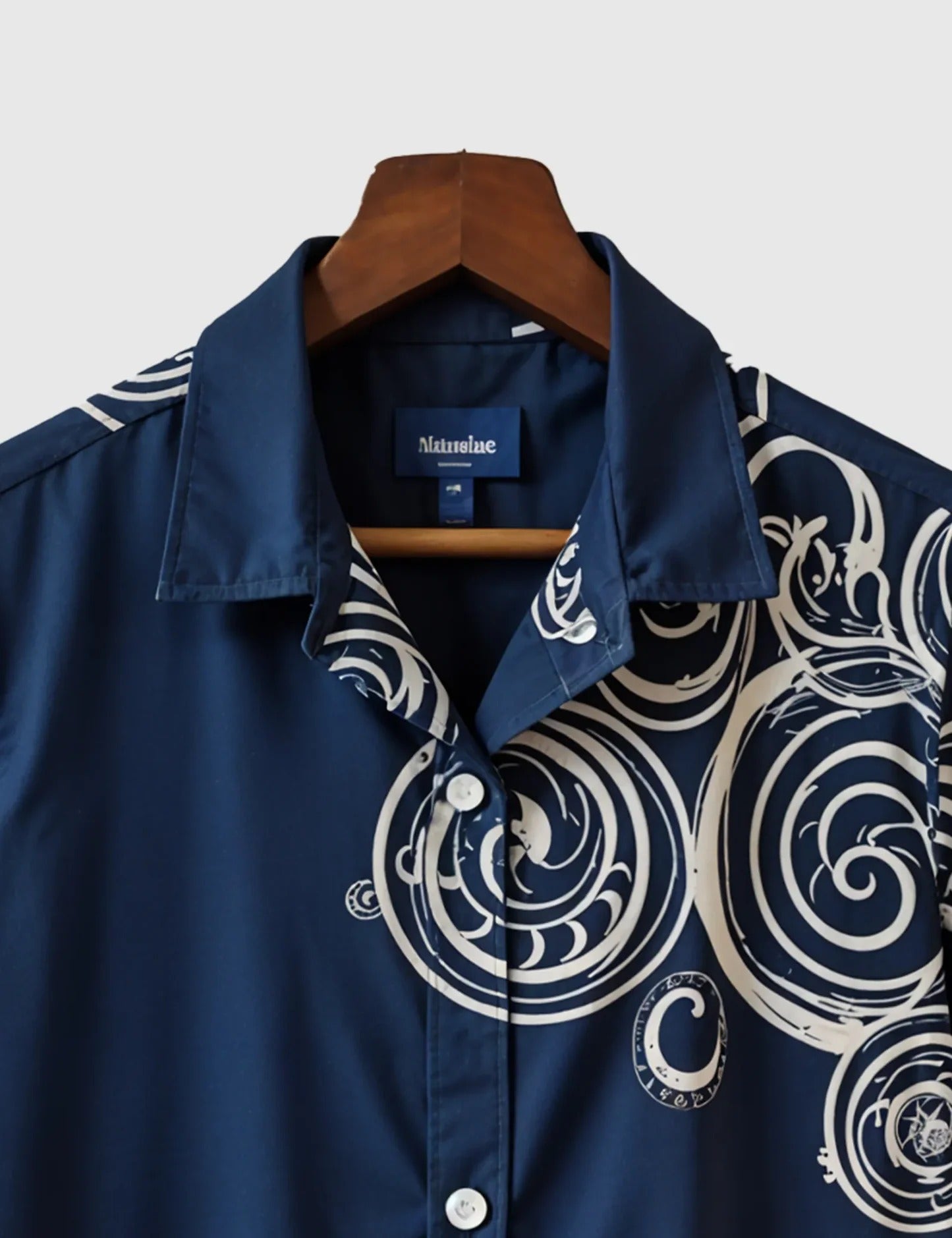 Men’s Abstract Swirl Print Short Sleeve Shirt | Navy Blue Casual Button-Down Shirt