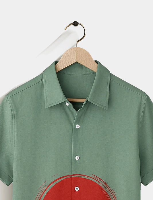 Men’s Deer Graphic Print Short Sleeve Shirt | Nature-Inspired Casual Button-Down Shirt