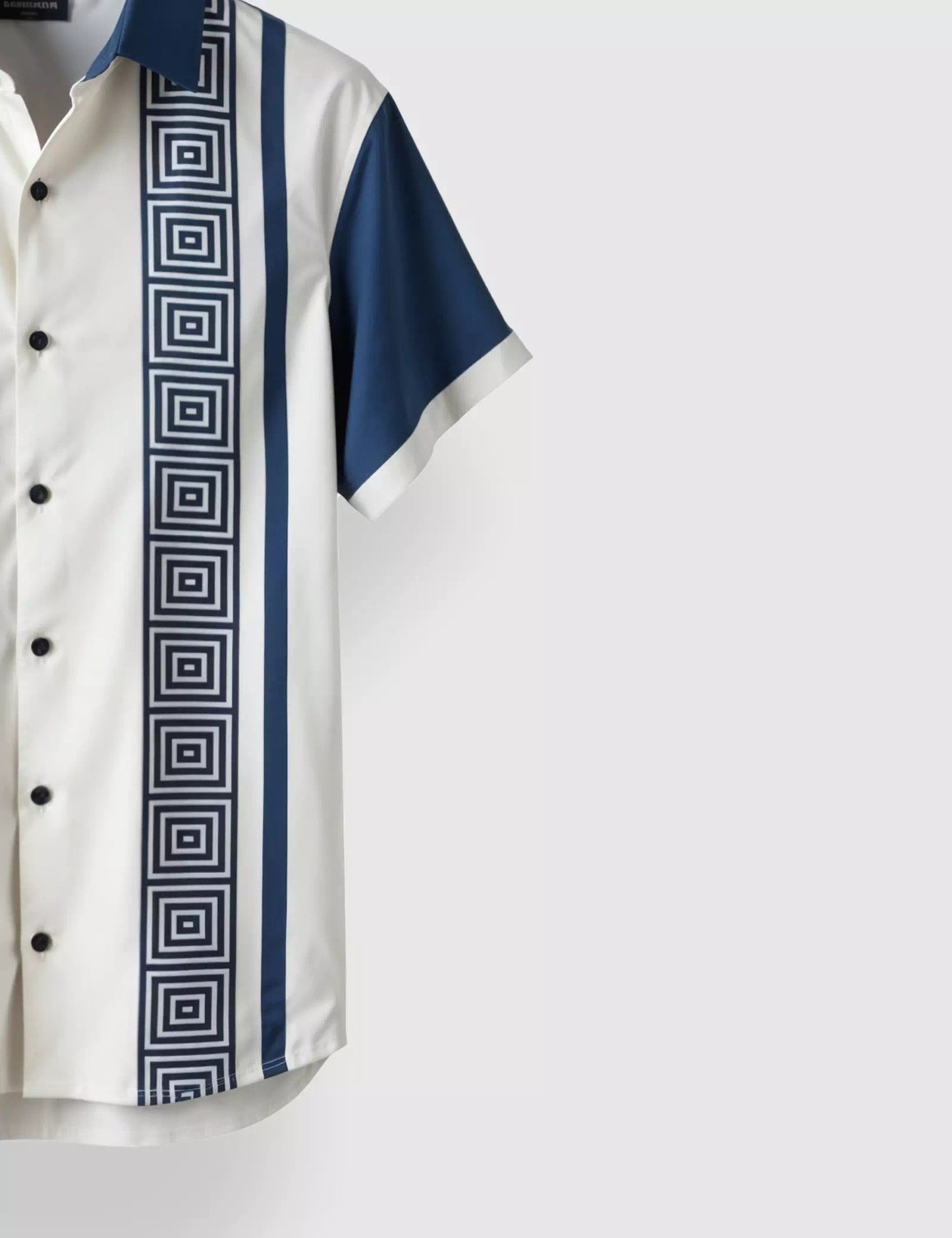 Men’s Geometric Stripe Short Sleeve Shirt | Blue & White Casual Button-Down Shirt