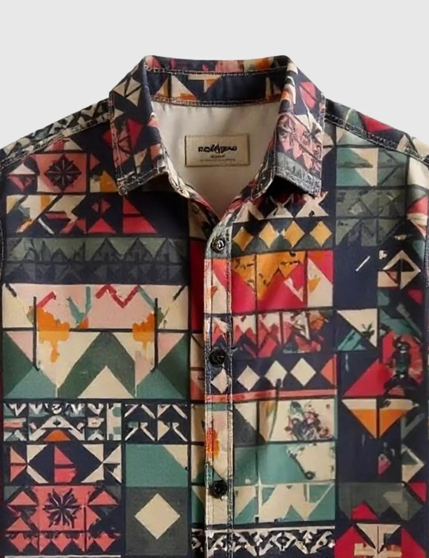 Men’s Multicolor Geometric Print Short Sleeve Shirt | Retro Casual Button-Down Shirt