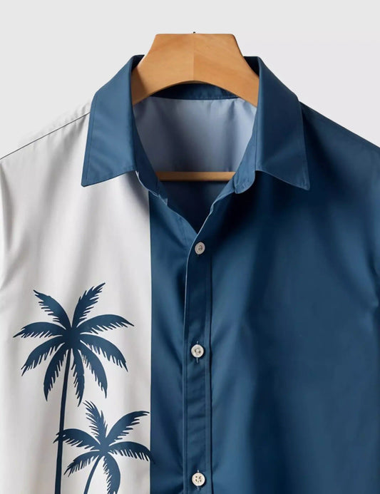Men’s Tropical Palm Print Short Sleeve Shirt | Casual Button-Down Summer Shirt