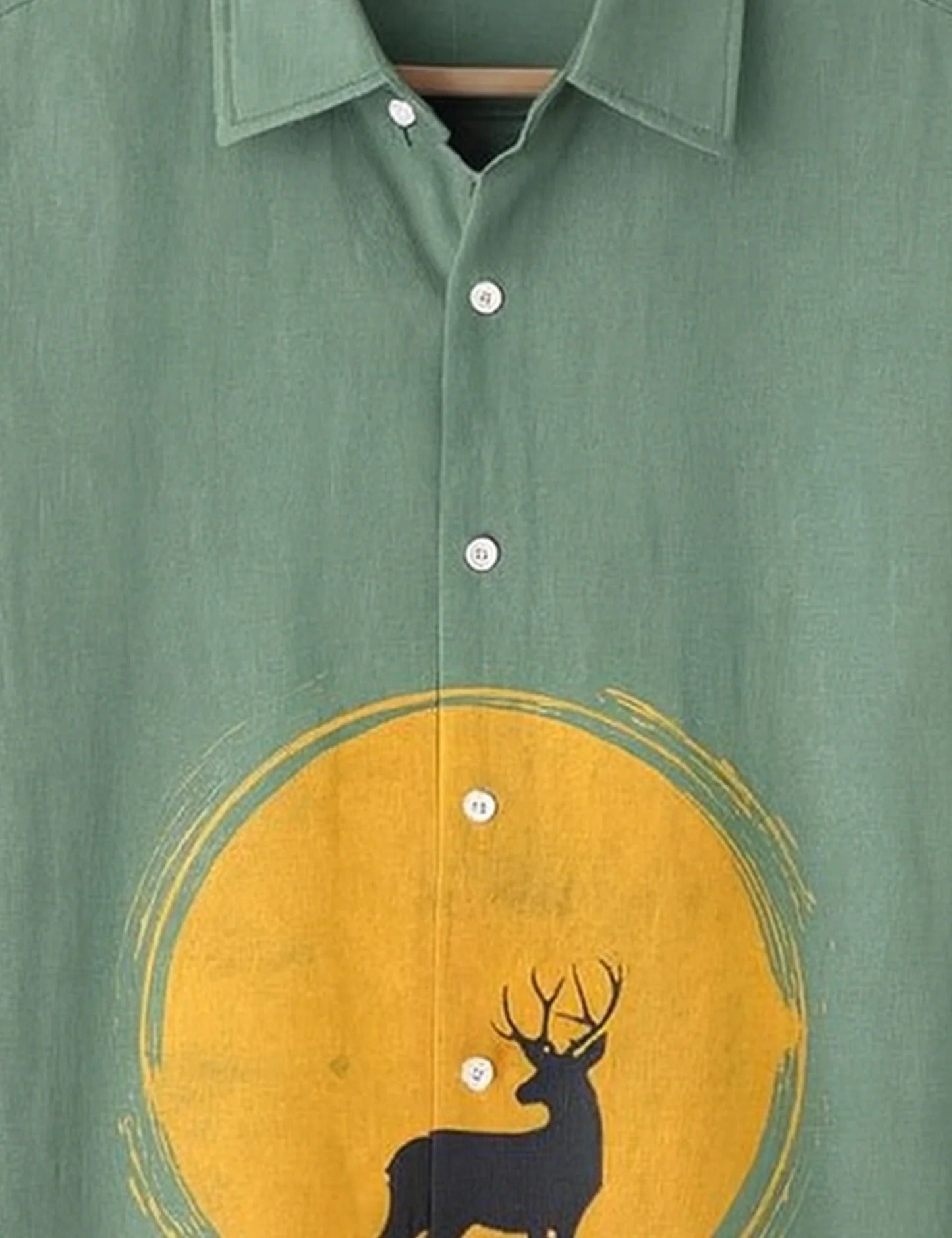Men’s Deer Graphic Print Short Sleeve Shirt | Nature-Inspired Casual Button-Down Shirt