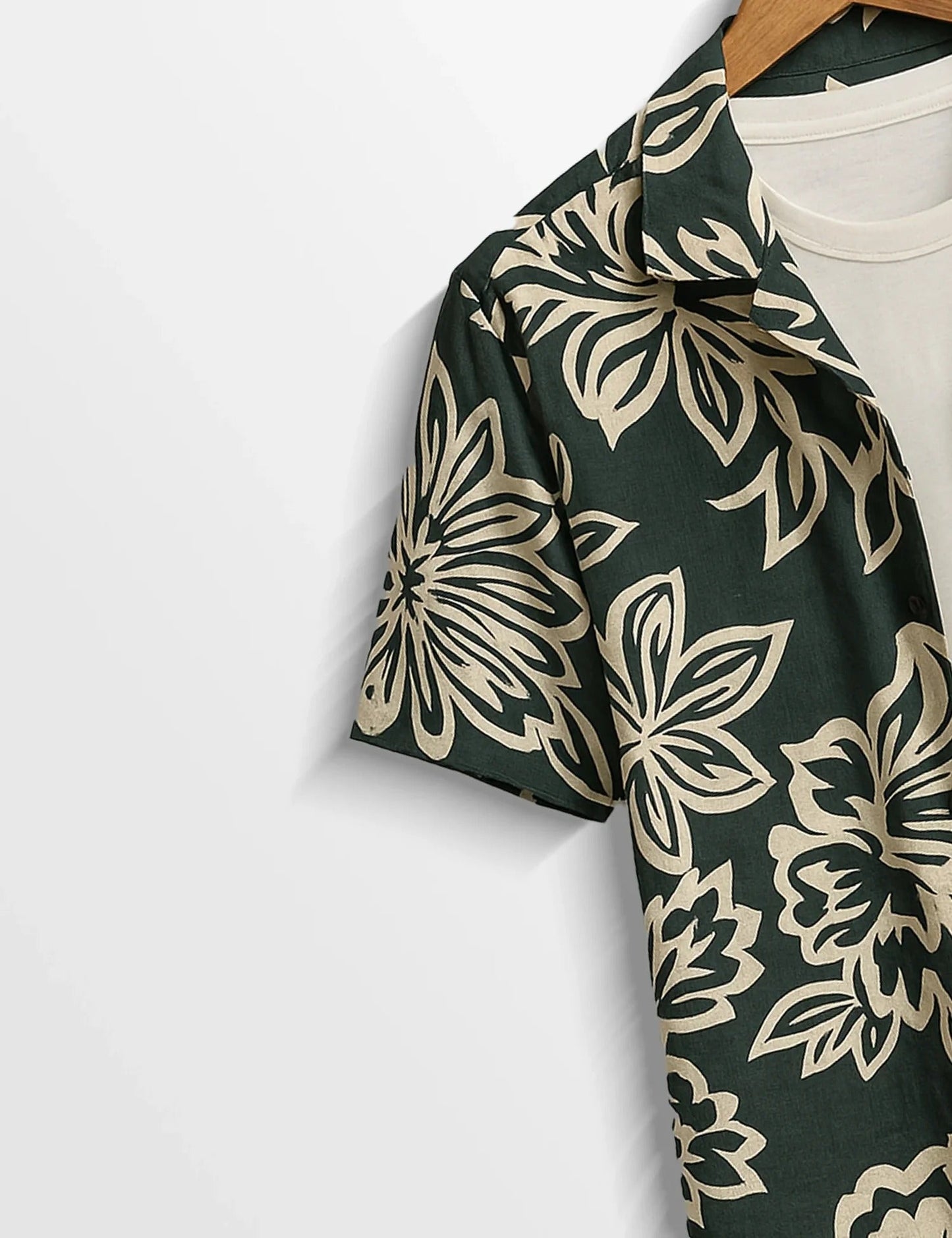 Men’s Dark Green Floral Print Short Sleeve Shirt | Tropical Casual Button-Down Shirt
