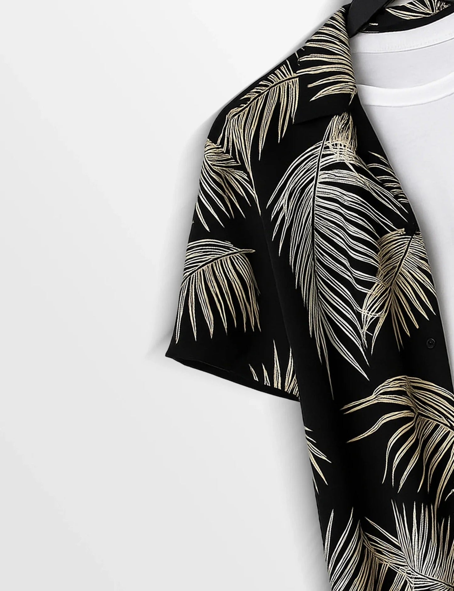 Men’s Black Leaf Print Short Sleeve Shirt | Tropical Casual Button-Down Shirt