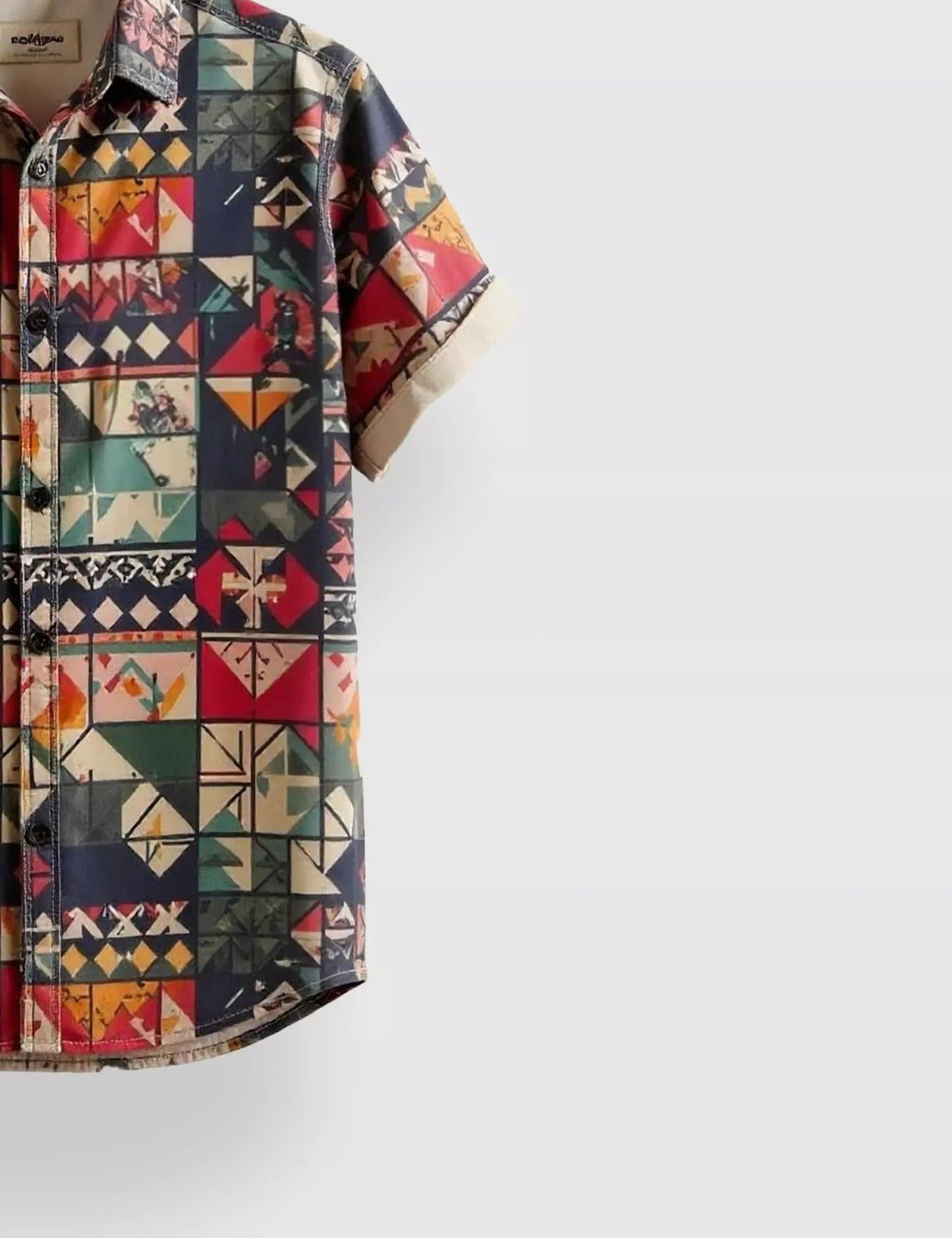 Men’s Multicolor Geometric Print Short Sleeve Shirt | Retro Casual Button-Down Shirt