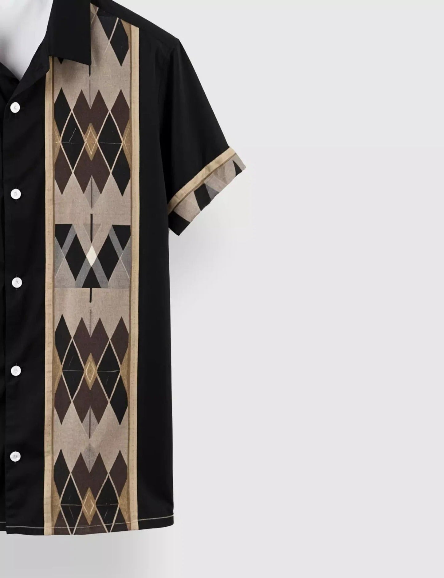 Men’s Geometric Print Short Sleeve Shirt | Casual Button-Down Retro Style Shirt