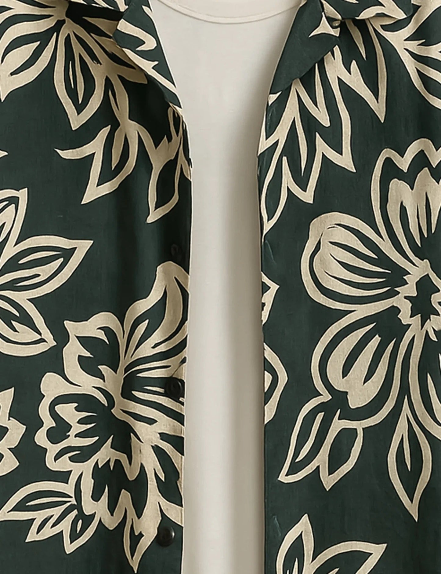 Men’s Dark Green Floral Print Short Sleeve Shirt | Tropical Casual Button-Down Shirt