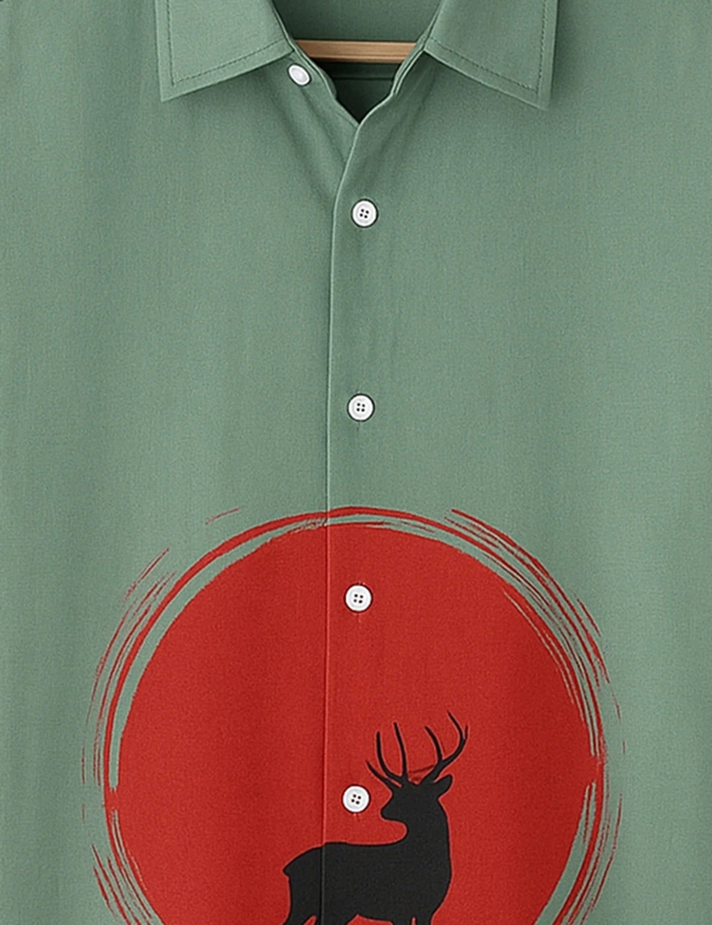 Men’s Deer Graphic Print Short Sleeve Shirt | Nature-Inspired Casual Button-Down Shirt