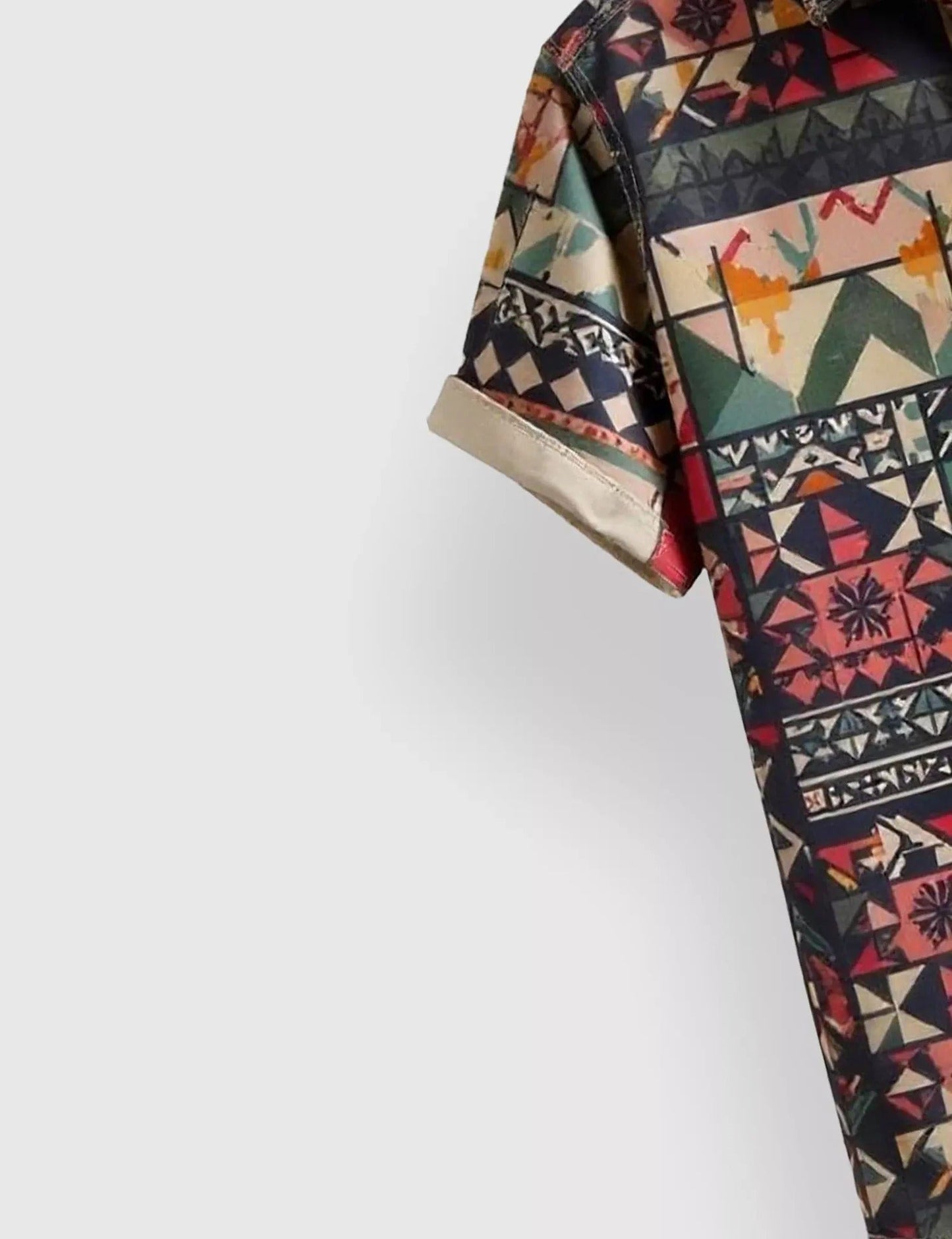 Men’s Multicolor Geometric Print Short Sleeve Shirt | Retro Casual Button-Down Shirt